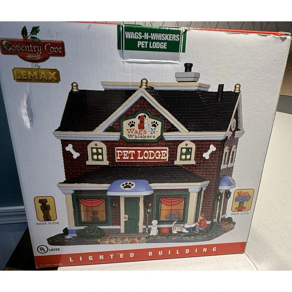 Lemax Coventry Cove Wags N Whiskers Pet Lodge Christmas Village Lighted 2015 Box